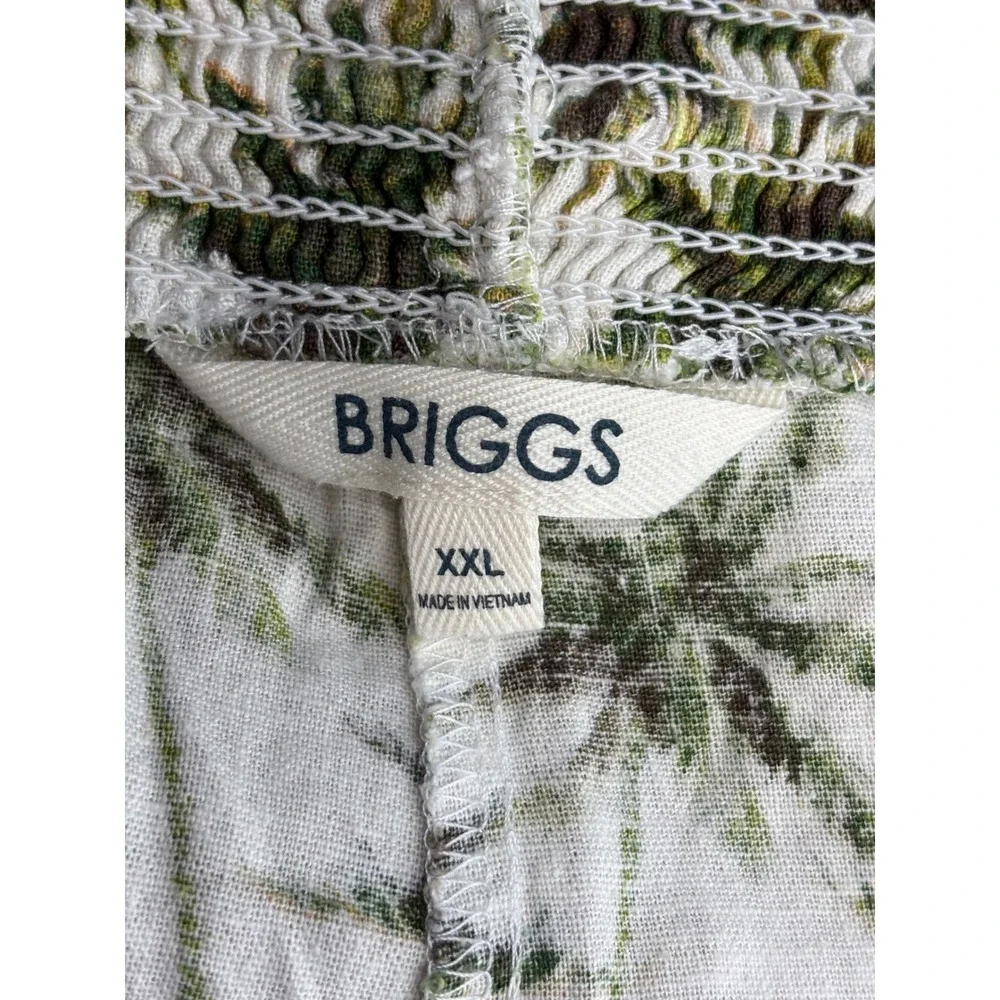 Briggs Palm Tree Shorts Green White Smocked Tassel Linen Blend XXL
